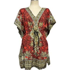 Somya Collection Made in India V-Neck Tie Waist Blouse Top Multicolor OSFM